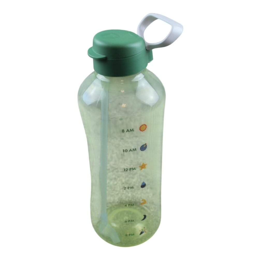 Tupperware Eco + Aquavibe Water Bottle Time Tracks Green w Straw 67 oz  NEW NOS